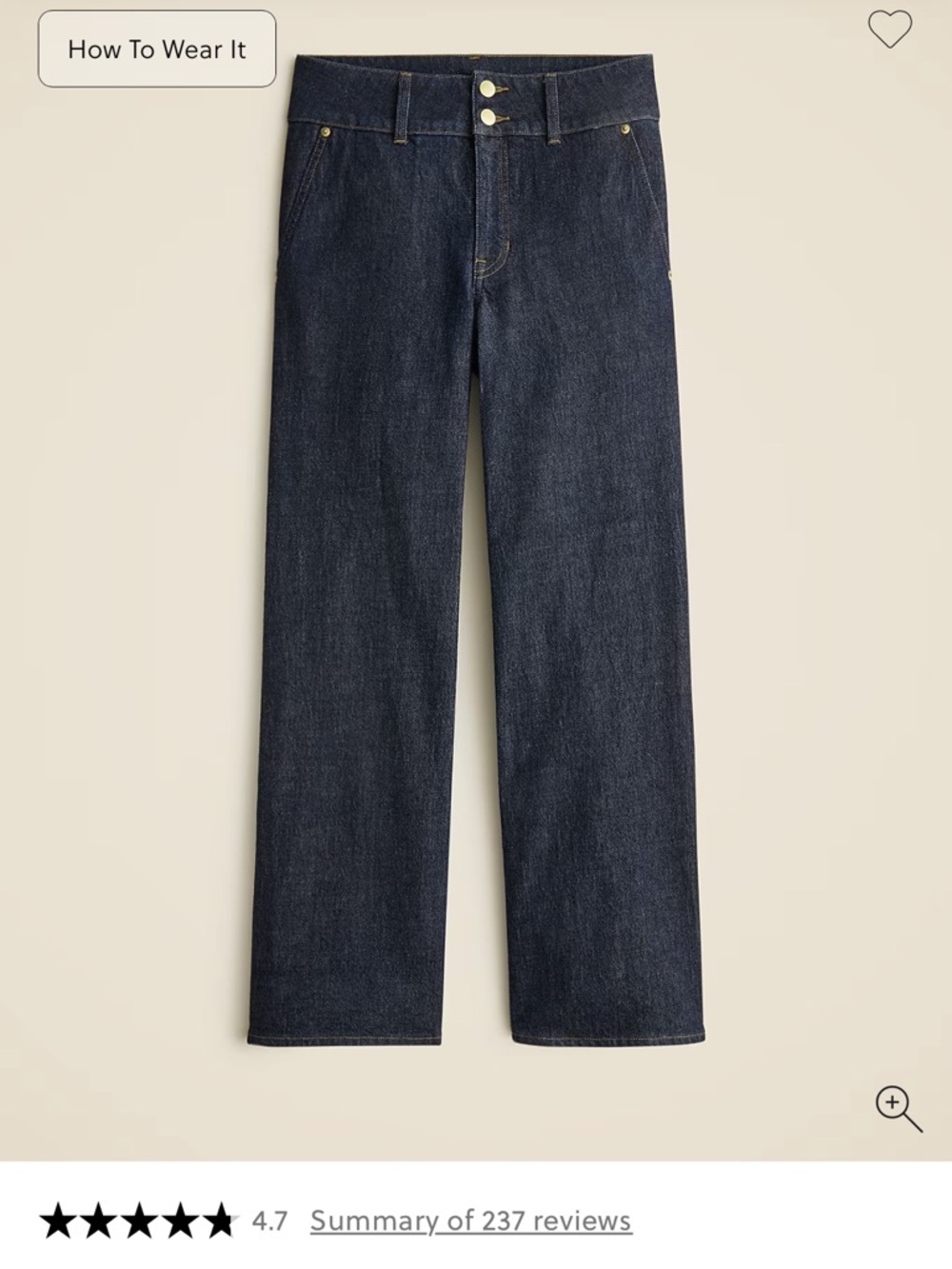 J. Crew Slim Wide Leg Jeans with Stacked Buttons, Size 26